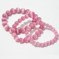 Cats Eye Bracelets, Round, polished, different size for choice & for woman, pink, Sold By Strand