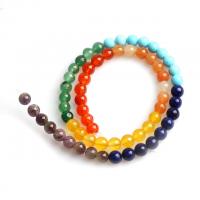 Mischedelstein Perlen, Edelstein, rund, poliert, DIY & verschiedene Größen vorhanden, gemischte Farben, verkauft per 38 cm Strang