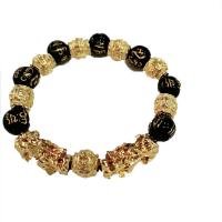 Imitation Obsidian & Alloy Beads Bracelets with Glass Beads & Zinc Alloy Fabulous Wild Beast Charms fashion jewelry & Unisex Sold Per Approx 6.9 Inch Strand