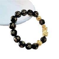 Gemstone Bracelets Obsidian with Glass Beads & Zinc Alloy fashion jewelry & Unisex Sold Per Approx 6.9 Inch Strand