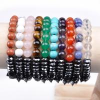 Natural Gemstone & Faceted Hematite Beads Bracelets with Micro Pave Cubic Zirconia Skull Charms 8mm Sold By Strand