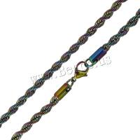 Corrente de colar, aço inoxidável, banhado, Corrente de corda francesa & unissex, Mais cores pare escolha, 3.50mm, vendido para Aprox 23.5 inchaltura Strand