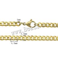 Stainless Steel Chain Necklace, gold color plated, Unisex & curb chain, 4.50x3.50x1mm, Length:Approx 20 Inch, 10Strands/Lot, Sold By Lot