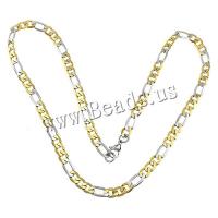 Stainless Steel Chain halskæde, forgyldt, Figaro Kæde & to tone, flere farver til valg, 15x7x1mm, 11x7x1mm, Længde Ca. 24 inch, 10Strands/Lot, Solgt af Lot