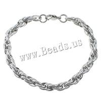 Stainless Steel smycken Armband, ROSTFRITT STÅL, Rope Chain, ursprungliga färgen, 10x7x1mm, 2mm, Längd Ca 9 inch, 10Strands/Lot, Säljs av Lot