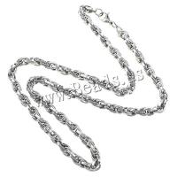 Rostfritt stål kedja halsband, ROSTFRITT STÅL, Rope Chain, ursprungliga färgen, 9.5x6x1mm, 2mm, Längd Ca 24 inch, 10Strands/Lot, Säljs av Lot
