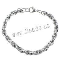 Bijoux bracelet en acier inoxydable, chaîne de corde, couleur originale, 9.5x6x1mm, 2mm, 10Strandstoron/lot, Vendu par lot