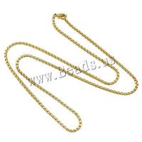 Stainless Steel Chain halskæde, guldfarve belagt, boks kæde, 2x2x0.20mm, Længde Ca. 18 inch, 10Strands/Lot, Solgt af Lot