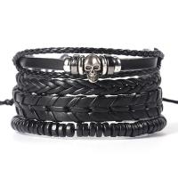 PU Leather Cord Bracelets, with Tibetan Style, plated, fashion jewelry & multilayer & for man, 180mm, Sold By Strand
