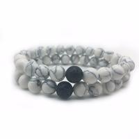 Gemstone Bracelets, Howlite, with Abrazine Stone & Lava, fashion jewelry & different styles for choice, more colors for choice, 155x8mm, Sold Per Approx 6.2 Inch Strand