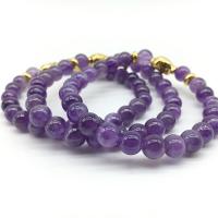 Quartz Bracelets Amethyst with zinc alloy bead & Zinc Alloy fashion jewelry & for woman purple Sold Per Approx 6.2 Inch Strand