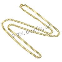 Stainless Steel Chain Necklace, gold color plated, curb chain, 5x3.50x0.70mm, Length:Approx 21.5 Inch, 10Strands/Lot, Sold By Lot