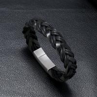 Bracelets cordon PU, acier inoxydable, avec cuir PU & corde de cire, bijoux de mode & fait à la main & unisexe, 20.5-22.5cmuff0c1.6cm, Vendu par brin