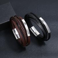 PU Leather Cord Bracelets, Stainless Steel, with PU Leather, fashion jewelry & handmade & Unisex, more colors for choice, 20.5-22.5cm, Sold By Strand