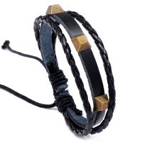 ПУ шнур браслеты, цинковый сплав, с Искусственная кожа & Восковой шнур, Регулируемый & ювелирные изделия моды & Мужская, черный, не содержит никель, свинец, 17-18cm, продается Strand