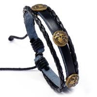 Bracelets cordon PU, alliage de zinc, avec cuir PU, Réglable & bijoux de mode & unisexe, noire, protéger l'environnement, sans nickel, plomb et cadmium, 17-18cm, Vendu par brin