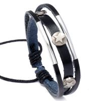 PU Leather Cord Bracelets Zinc Alloy with PU Leather Adjustable & fashion jewelry & Unisex black nickel lead & cadmium free 17-18cm Sold By Strand