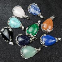 Bijoux Pendentifs en pierres gemmes, Pierre naturelle, avec alliage de zinc, bijoux de mode & DIY, plus de couleurs à choisir, 30*45mm, Vendu par PC