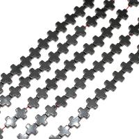 Perles hématite magnétique, croix, poli, 9x6x3mm, Vendu par Environ 16 pouce brin