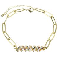 Cubic Zirconia Micro Pave Brass Bracelet, with 2 inch extender chain, gold color plated, micro pave cubic zirconia, 38x8mm,15x5mm, Sold Per Approx 8 Inch Strand