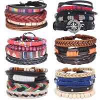 Wrap Bracelet PU Leather with Wood & Zinc Alloy & for woman & multi-strand Length Approx 7 Inch Sold By Set