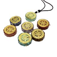 Gemstone Pendants Jewelry Natural Stone with Zinc Alloy Round epoxy gel DIY Sold By PC