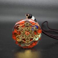Gemstone Pendants Jewelry, Red Jasper, with Tibetan Style, Round, epoxy gel, DIY, red, nickel, lead & cadmium free, 35x10mm, Sold By PC