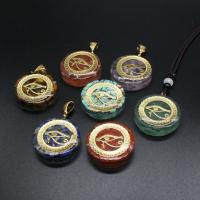 Gemstone Pendants Jewelry, Natural Stone, with Tibetan Style, Round, epoxy gel, DIY, more colors for choice, nickel, lead & cadmium free, 35x10mm, Sold By PC
