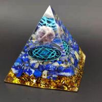 Natural Stone Pyramid Decoration, with Resin, Pyramidal, epoxy gel, blue, nickel, lead & cadmium free, 60x60mm, Sold By PC