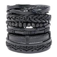 Wrap Bracelet, PU Leather, with Linen, 6 pieces & fashion jewelry & handmade & Unisex, black, 17-18cmuff0c6cm, Sold By Set