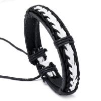 ПУ шнур браслеты, Искусственная кожа, с Восковой шнур, Регулируемый & ювелирные изделия моды & Мужская, черный, 17-18cmuff0c1.2cm, продается Strand