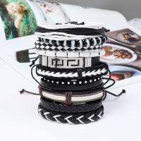 Wrap Bracelet, Tibetan Style, with PU Leather & Wax Cord, 10 pieces & Adjustable & fashion jewelry & handmade & Unisex, nickel, lead & cadmium free, 17-18cmuff0c6cm, Sold By Set