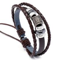 PU Leather Cord Bracelets with Wax Cord & Copper Coated Plastic Adjustable & fashion jewelry & Unisex brown 17-18cm Sold By Strand