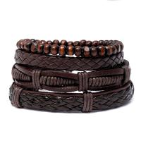 Wrap Bracelet, PU Leather, with Wax Cord, 4 pieces & Adjustable & fashion jewelry & handmade & Unisex, 17-18cm, Sold By Set