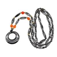 Magnetische Halskette, Magnetische Hämatit, Unregelmäßige, silberfarben plattiert, 35x22x8mm, verkauft per ca. 36 cm Strang