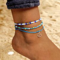 Fashion Jewelry Anklet, Wax Cord, with Seedbead, plated, for woman, more colors for choice, Sold By Set