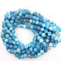 Natürliche Streifen Achat Perlen, rund, DIY & verschiedene Größen vorhanden & satiniert, blau, verkauft von Strang