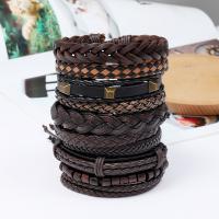 Wrap Bracelet, Tibetan Style, with PU Leather & Wax Cord, 10 pieces & handmade & Unisex, nickel, lead & cadmium free, 17-18cmuff0c6cm, Sold By Set