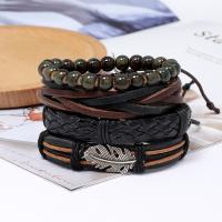Wrap Bracelet, Tibetan Style, with PU Leather & Wax Cord, 4 pieces & handmade & Unisex, nickel, lead & cadmium free, 17-18cmuff0c6cm, Sold By Set