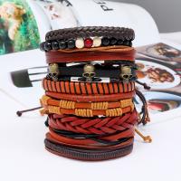 Wrap Bracelet, Tibetan Style, with PU Leather & Wax Cord, 10 pieces & handmade & Unisex, nickel, lead & cadmium free, 17-18cmuff0c6cm, Sold By Set