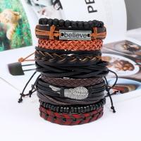 Wrap Bracelet Zinc Alloy with PU Leather & Wax Cord 10 pieces & handmade & Unisex nickel lead & cadmium free 17-18cmuff0c6cm Sold By Set