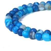 Natürliche blaue Achat Perlen, Blauer Achat, rund, DIY & verschiedene Größen vorhanden & satiniert, blau, verkauft von Strang