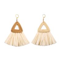 Fashion Fringe Earrings, Tibetan Style, with Rafidah Grass, fashion jewelry & handmade & for woman, more colors for choice, nickel, lead & cadmium free, 45x110mm, Sold By Pair