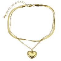 Edelstahl Schmuck Armband, Herz, plattiert, Modeschmuck & für Frau, Goldfarbe, 14x13.5mm,2.5mm, verkauft per 8.5 ZollInch, 2 ZollInch Strang