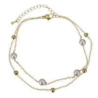 Edelstahl Schmuck Armband, mit Kunststoff Perlen, plattiert, Modeschmuck & für Frau, Goldfarbe, 4mm,6mm,1.5mm, verkauft per 8 ZollInch, 2 ZollInch Strang