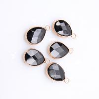 Gemstone Pendants Jewelry Obsidian with Zinc Alloy Teardrop gold color plated DIY black Sold By PC