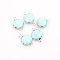 Gemstone Connector, Turquoise, with Tibetan Style, Round, silver color plated, DIY, turquoise blue, 23x15mm, Sold By PC
