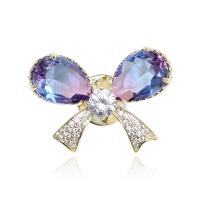 Crystal Brooch, Brass, with Crystal, Butterfly, gold color plated, micro pave cubic zirconia & for woman, multi-colored, nickel, lead & cadmium free, 31x23mm, Sold By PC