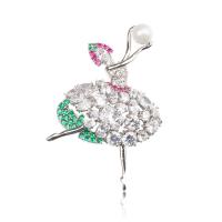 Fashion Brooch Jewelry Brass with Plastic Pearl silver color plated micro pave cubic zirconia & for woman multi-colored nickel lead & cadmium free Sold By PC