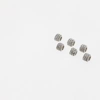 Stainless Steel Large Hole Beads Round silver color plated micro pave cubic zirconia Sold By Strand